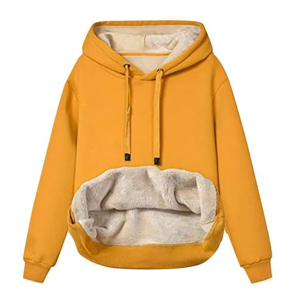 XFLWAM Womens Casual Winter Warm Fleece Lined Pullover Hooded Sweatshirt Yellow XXL