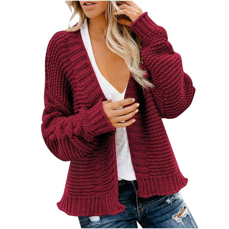 XFLWAM Womens Chunky Cardigan Cable Knit Sweater Oversized Open - Technical View
