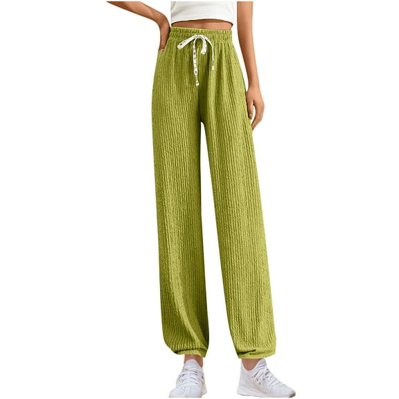 XFLWAM Womens Cinch Bottom Sweatpants Elastic High Drawstring Waist Palazzo Pants Wide Leg Pants Casual Lounge Trousers Green Free Size