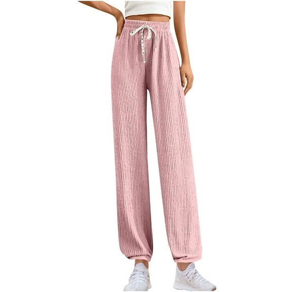 XFLWAM Womens Cinch Bottom Sweatpants Elastic High Drawstring Waist Palazzo Pants Wide Leg Pants Casual Lounge Trousers Pink Free Size