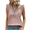 thumbnail image 1 of XFLWAM Womens Contrast Lace V Neck Tank Tops Ruffle Sleeve Summer Blouse Casual Sleeveless Loose Fit Vest Shirts, 1 of 9