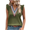 thumbnail image 1 of XFLWAM Womens Contrast Lace V Neck Tank Tops Ruffle Sleeve Summer Blouse Casual Sleeveless Loose Fit Vest Shirts, 1 of 9