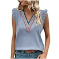 thumbnail image 1 of XFLWAM Womens Contrast Lace V Neck Tank Tops Ruffle Sleeve Summer Blouse Casual Sleeveless Loose Fit Vest Shirts, 1 of 9