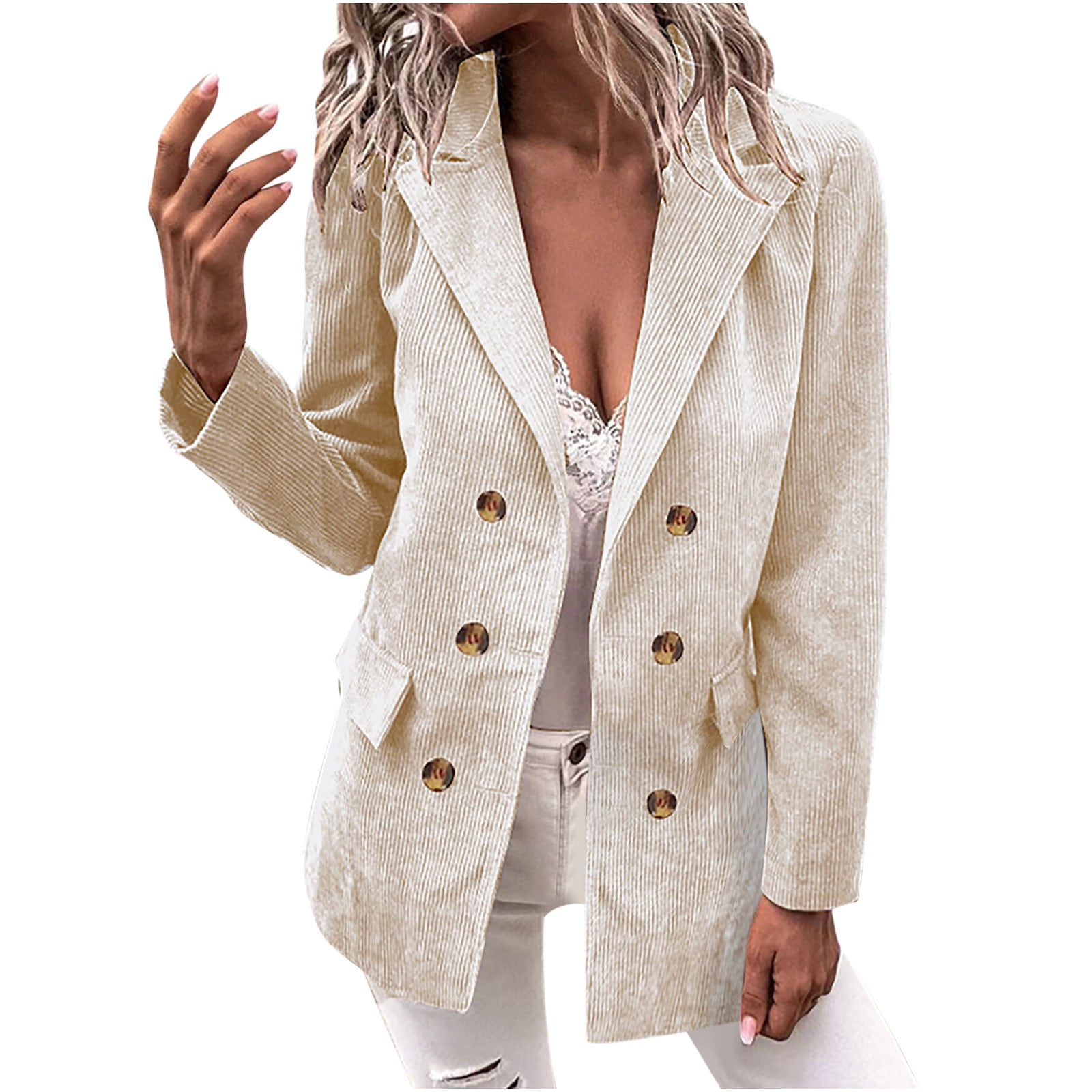Corduroy Long Sleeve Longline Blazer with Pockets