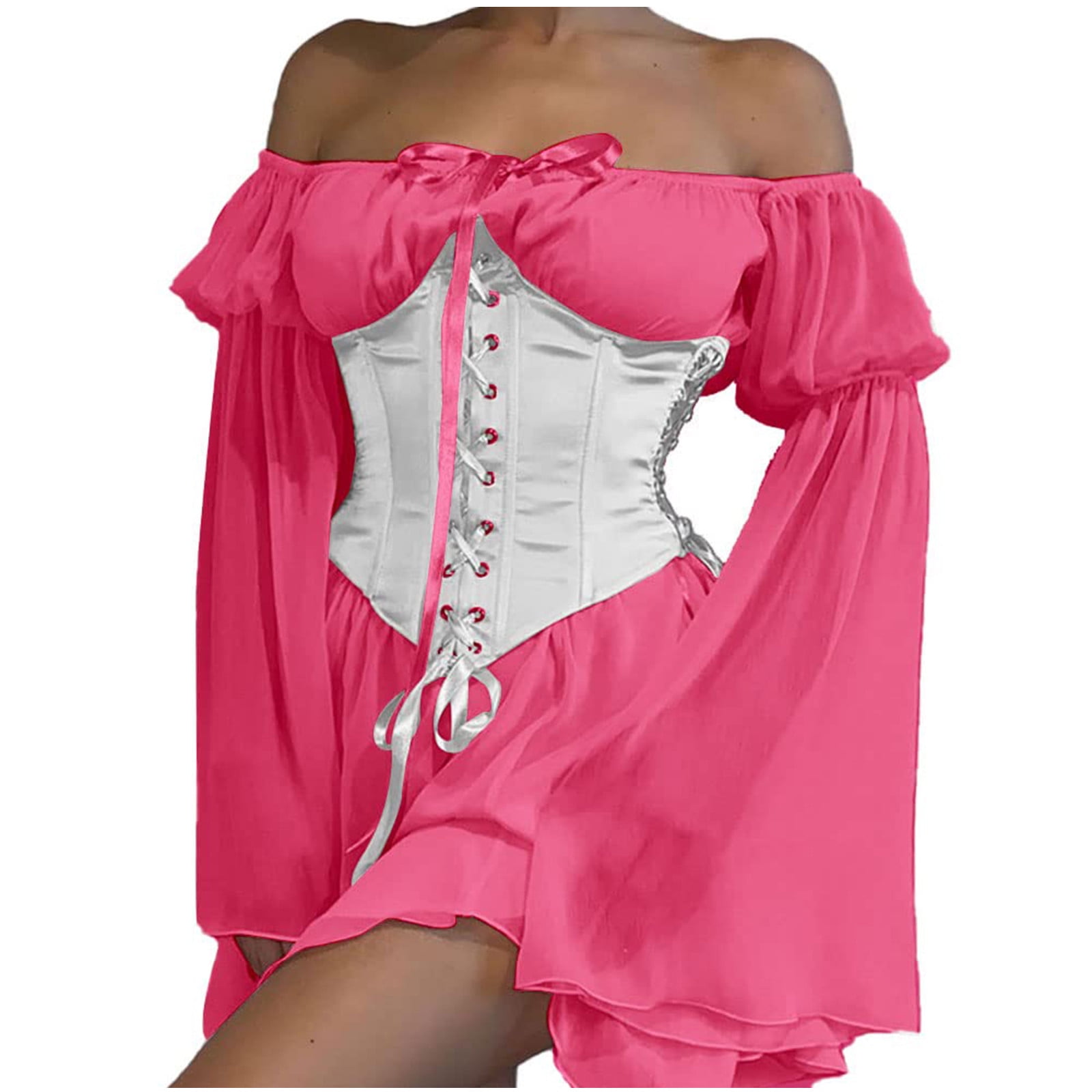 XFLWAM Womens Corset Dress Off the Shoulder Bell Sleeve Party Mini Fairy  Dress Two Piece Bustier Mini Dress