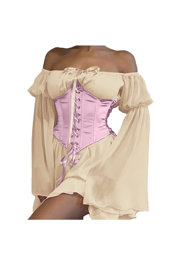 Womens Corset Dress Off the Shoulder Long Bell Sleeve Party Mini Fairy Dress Two Piece Bustier Mini Dress