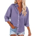 thumbnail image 1 of XFLWAM Womens Cotton Linen Button Down Shirt Casual Long Sleeve Solid Color Shirts Loose Work Tops with Pockets Purple M, 1 of 5