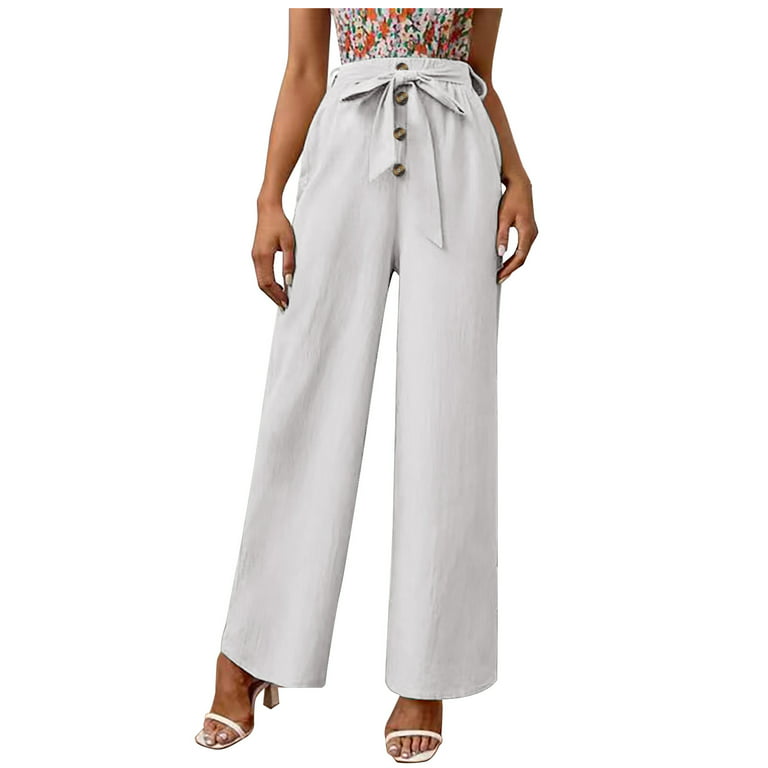XFLWAM Womens Cotton Soft Palazzo Wide Leg Pant with Pockets High