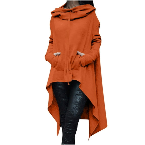 XFLWAM Womens Cowl Neck Long Sleeve Sweatshirts Hooded Knitted Cloak Gothic Costumes Pullover Asymmetric Hem Tops Coat Orange L