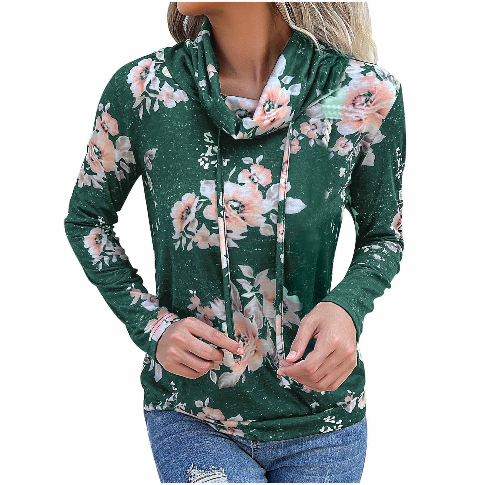 XFLWAM Womens Cowl Neck Tunic Tops Long Sleeve Floral Print Pullovers Casual  Drawstring Sweatshirts Wine Red M 