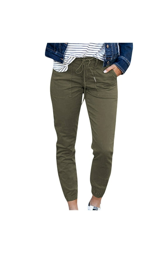 Womens Cropped Cargo Jogger Pants High Waist Drawstring Lightweight Hiking Pants Cinch Bottom Lounge Pants with Pocket Army Green XL