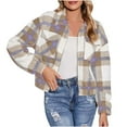 thumbnail image 1 of XFLWAM Womens Cropped Plaid Shacket Turndown Collar Long Sleeve Button Down Short Flannel Shirt Jacket with Pockets Khaki M, 1 of 7