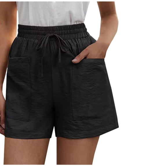 XFLWAM Womens Drawstring Elastic Waist Shorts Casual Summer Comfy Shorts Wide Leg Cotton Short with Pockets Black 4XL