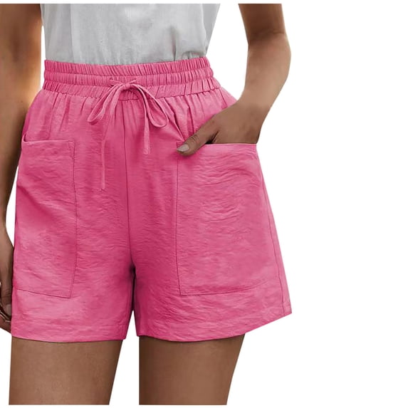 XFLWAM Womens Drawstring Elastic Waist Shorts Casual Summer Comfy Shorts Wide Leg Cotton Short with Pockets Hot Pink 3XL