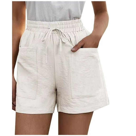 XFLWAM Womens Drawstring Elastic Waist Shorts Casual Summer Comfy Shorts Wide Leg Cotton Short with Pockets White 3XL