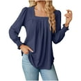 thumbnail image 1 of XFLWAM Womens Fall Puff Long Sleeve T Shirts Blouses Square Neck Pleated Tops Dressy Casual Tunic Tops with Smocked Cuffs Navy Blue XL, 1 of 4