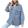 thumbnail image 1 of XFLWAM Womens Fall Winter Shacket Sherpa Fleece Jacket Button Down Shirt Jacket Long Sleeve Shacket with Pockets Lapel Coat Navy M, 1 of 8