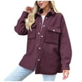 thumbnail image 1 of XFLWAM Womens Fall Winter Shacket Sherpa Fleece Jacket Button Down Shirt Jacket Long Sleeve Shacket with Pockets Lapel Coat Wine M, 1 of 8