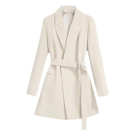 XFLWAM Womens Fashion Belted Blazer Jackets Open Front Long Sleeve Work Office Bussiness Blazer Suit with Pocket White S