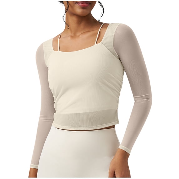 XFLWAM Womens Fashion Comfy Regular Long Sleeve Square Neck Cropped T Shirts Casual Slim Fall Winter Yoga Tees