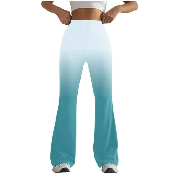 XFLWAM Womens Flare Yoga Pants Stretch High Waist Seamless Tummy Control Workout Leggings Regular Fitted Gradient Color Trousers