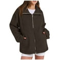 thumbnail image 1 of XFLWAM Womens Fleece Jacket Oversized Zip Up Sherpa Lined Casual Coats Winter Fall Outerwear Clothes with Pockets Brown L, 1 of 8