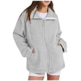 thumbnail image 1 of XFLWAM Womens Fleece Jacket Oversized Zip Up Sherpa Lined Casual Coats Winter Fall Outerwear Clothes with Pockets Gray XXL, 1 of 8