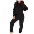 thumbnail image 1 of XFLWAM Womens Fuzzy Sherpa Fleece Pajamas Set Long Sleeve Hoodies Pajama Pants 2 Piece Outfits Loungewear Sleepwear Black XL, 1 of 6