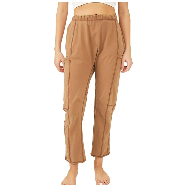 XFLWAM Womens High Waisted Sweatpants with Pockets Straight Lightweight Comfy Stretch Loose Cargo Pants Brown M Walmart