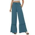 thumbnail image 1 of XFLWAM Womens High Waisted Wide Leg Pants Drawstring Elastic Waisted Ruffle Hem Palazzo Cropped Pants Summer Beach Flowy Trousers with Pockets, 1 of 9