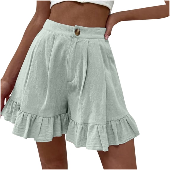 XFLWAM Womens High Waisted Wide Leg Shorts Summer Beach Lightweight Ruffle Hem Flowy Short Pants with Pockets Mint Green XXL