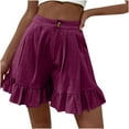thumbnail image 1 of XFLWAM Womens High Waisted Wide Leg Shorts Summer Beach Lightweight Ruffle Hem Flowy Short Pants with Pockets Purple L, 1 of 7