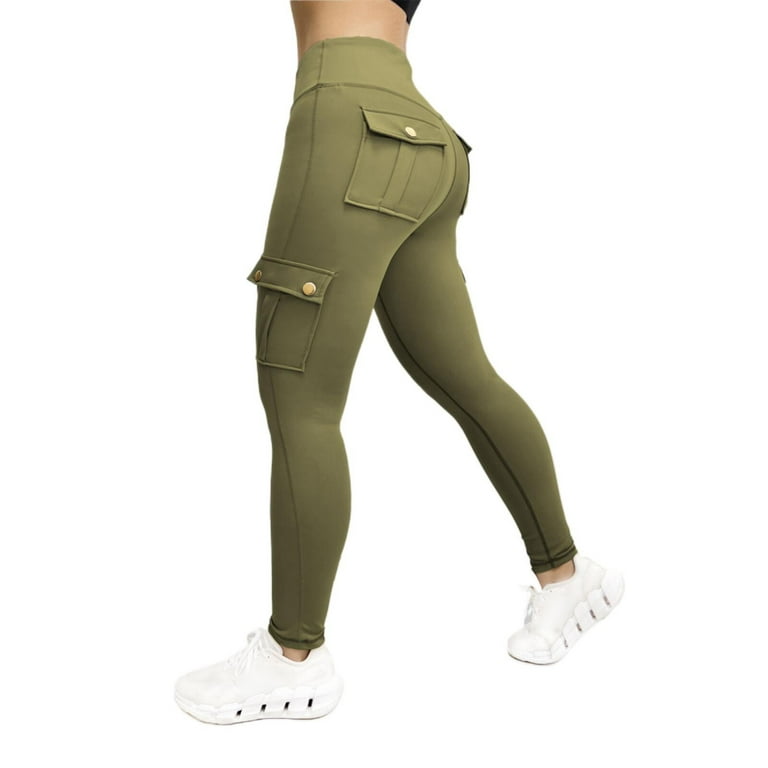 XFLWAM Womens High Waisted Yoga Pants with Pockets Cargo Stretchy Workout  Athletic Running Gym Butt Leggings for Women Army Green XL 