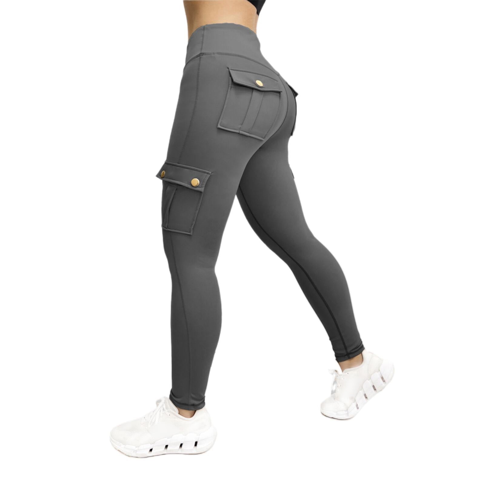 XFLWAM Butt Leggings with Pockets for Women High Waist Cargo Pants Work  Pants Gym Workout Leggings Gray L 