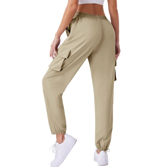 XFLWAM Womens Hiking Pants Lightweight Quick Dry Adjustable Cargo Joggers with Zippered Pockets Beige XL