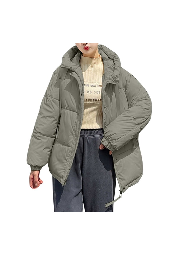Womens Hooded Puffer Jacket Full Zip Quilted Bubble Padded Jacket Long Sleeve Winter Warm Coat with Pocket Army Green XXL