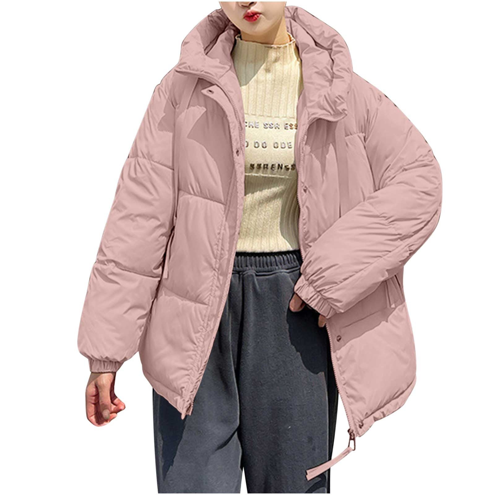 XFLWAM Womens Hooded Puffer Jacket Full Zip Quilted Bubble Padded