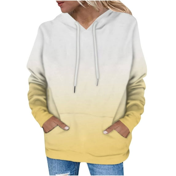 XFLWAM Womens Hoodie Sweatshirts Tie Dye Lightweight Long Sleeve Drawstring Pullover Tops with Pockets 2022 Spring Fall Tops Yellow XL