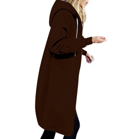 XFLWAM Womens Hoodies Coat Fall Winter Warm Pockets Drawstring Zipper Open Hooded Jackets Long Cardigans Tops Shirt Coffee S