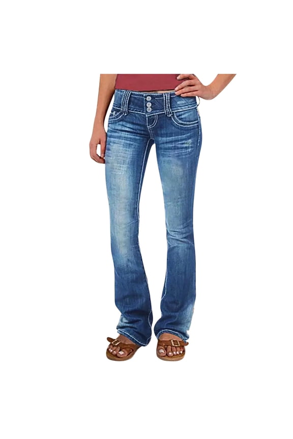Womens Jeans 90s Vintage Bootcut Jeans High Stretch Mid Rise Straight Leg Ripped Jeans Boot Cut Pull On Denim Pants