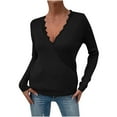 thumbnail image 1 of XFLWAM Womens Knitted Deep V-Neck Lace Trim Long Sleeve Wrap Front Loose Sweater Pullover Jumper Tops Black S, 1 of 7
