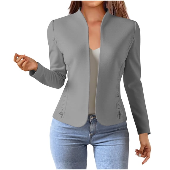 XFLWAM Womens Lace Blazers Lightweight Open Front Long Sleeve Suit Jacket Business Office Work Cardigans Coats Gray XL