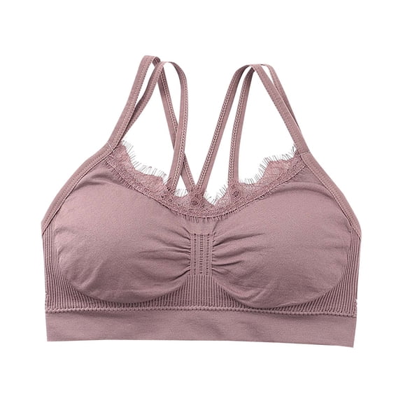 XFLWAM Womens Lace Trim Bralettes Seamless Breathable Full Coverage No Underwire Underwear Casual Comfy Push Up Seamless Cross Back Scoopneck Bra