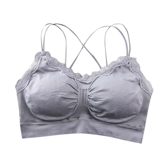 XFLWAM Womens Lace Trim Bralettes Seamless Breathable Full Coverage No Underwire Underwear Casual Comfy Push Up Seamless Cross Back Scoopneck Bra