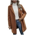 thumbnail image 1 of XFLWAM Womens Lapel Collar Double Breasted Pea Coat Winter Wool Blend Overcoats Long Jackets Solid Color Trench Coat Brown S, 1 of 7