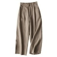 thumbnail image 1 of XFLWAM Womens Linen Cotton Pants Half Elastic High Waist Straight Leg Loose Fit Solid Color Trousers Casual Dressy Comfy Summer Bottoms, 1 of 3