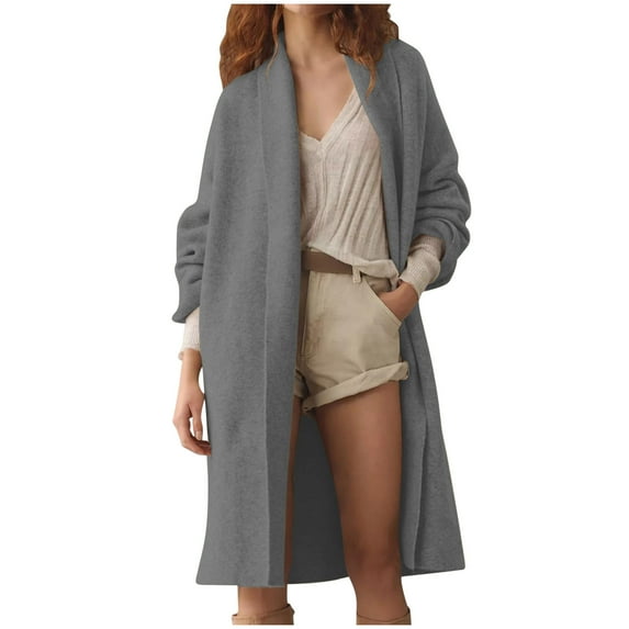 XFLWAM Womens Long Cardigan Sweaters Chunky Open Front Oversized Slouchy Knit Fall Trendy Coatigan Long Sleeve Jackets Dark Gray XL