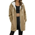 thumbnail image 1 of XFLWAM Womens Long Hoodies Jacket Zip Up Sherpa Fleece Lined Jackets Winter Warm Coats Casual Drawstring Overcoat with Pocket Khaki XL, 1 of 5