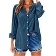 thumbnail image 1 of XFLWAM Womens Long Sleeve Button Down Shirts Cotton Linen Collared V Neck Tops Casual Loose Fit Plus Size Blouses, 1 of 6