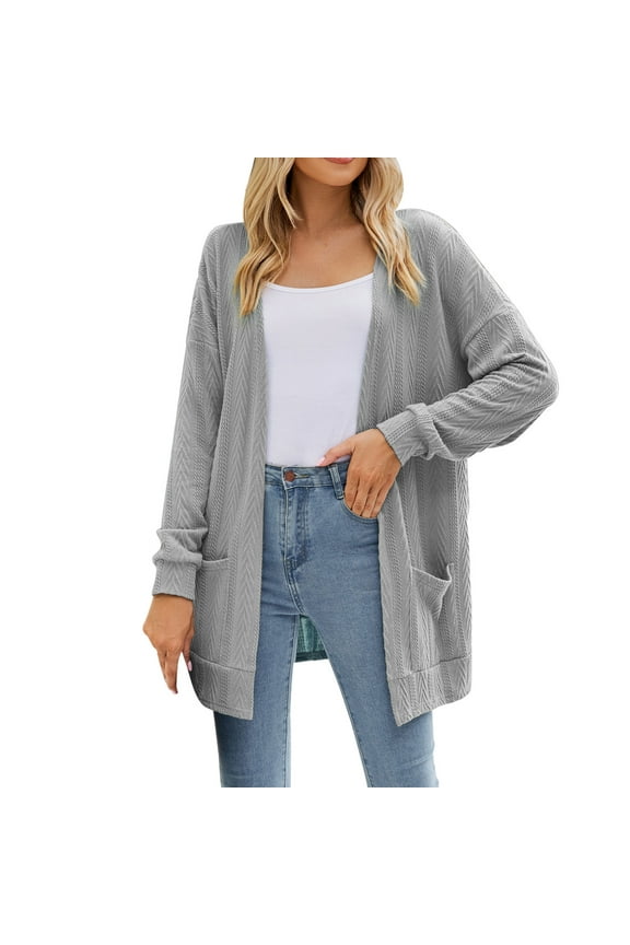 Women's Sweater Cardigan Open Front Cable Knit Sweaters Cardigans Casual Long Sleeve Button Down Jacket with Pockets